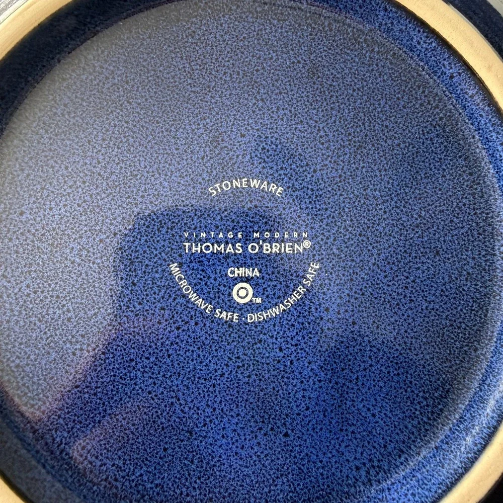 Thomas O'Brien Vintage Modern Blue Stoneware Veggie Serving Bowl 9.5